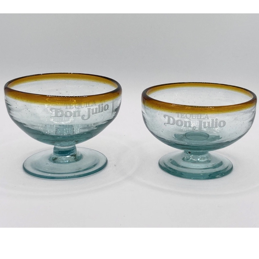 Lot Of 2 Vintage Don Julio Tequila Margarita Glass Hand Blown Glass Amber Rim